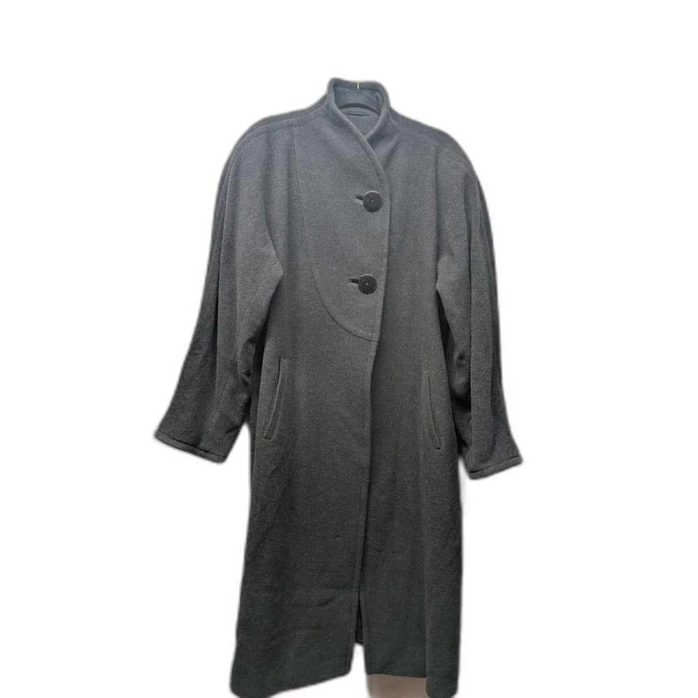 Vtge Louis Féraud Paris Blk Cashmere & New Wool Blend Asymmetric Cocoon Overcoat